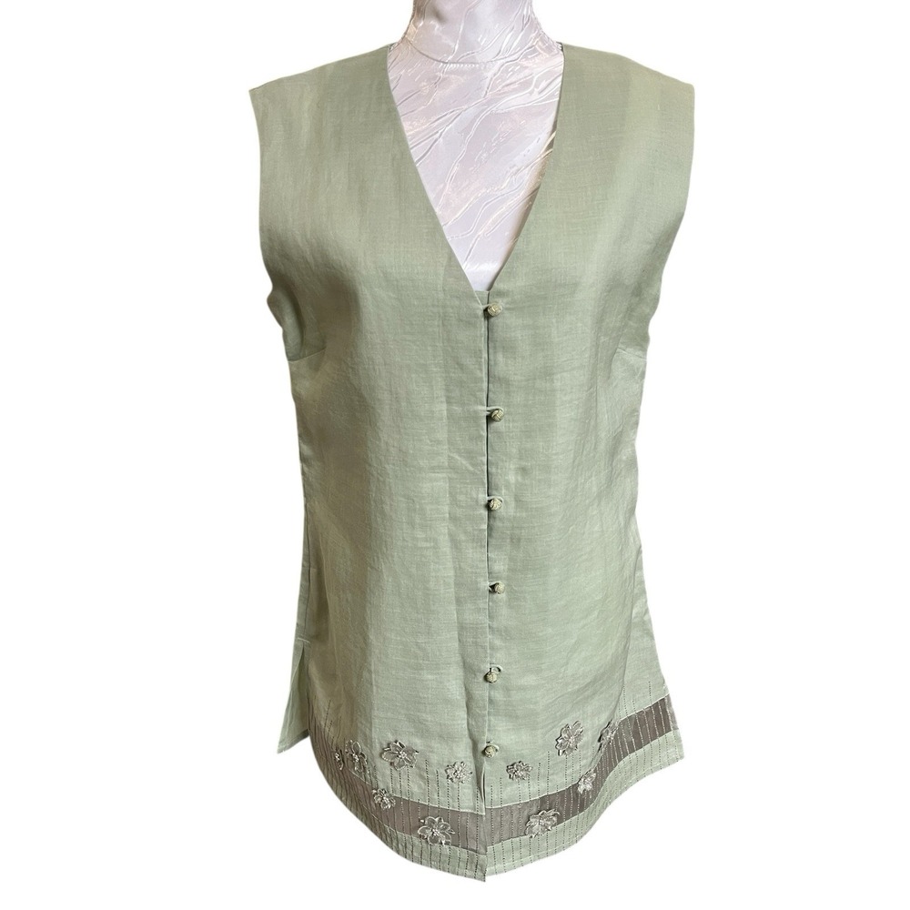 Vintage Jordan Womens Sz XL Linen Tunic Mesh Hem Spring Floral Sleeveless Boho